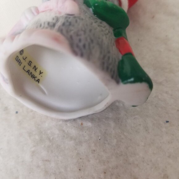 VTG Mouse Bells Bisque Porcelain‎ Christmas grey green red scarf - Picture 5 of 8